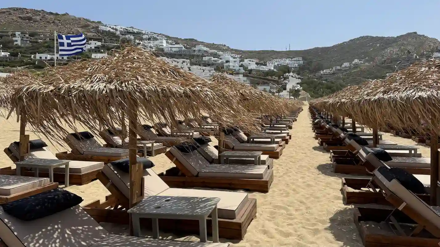 Lots of available sunbeds on Mykonos beach