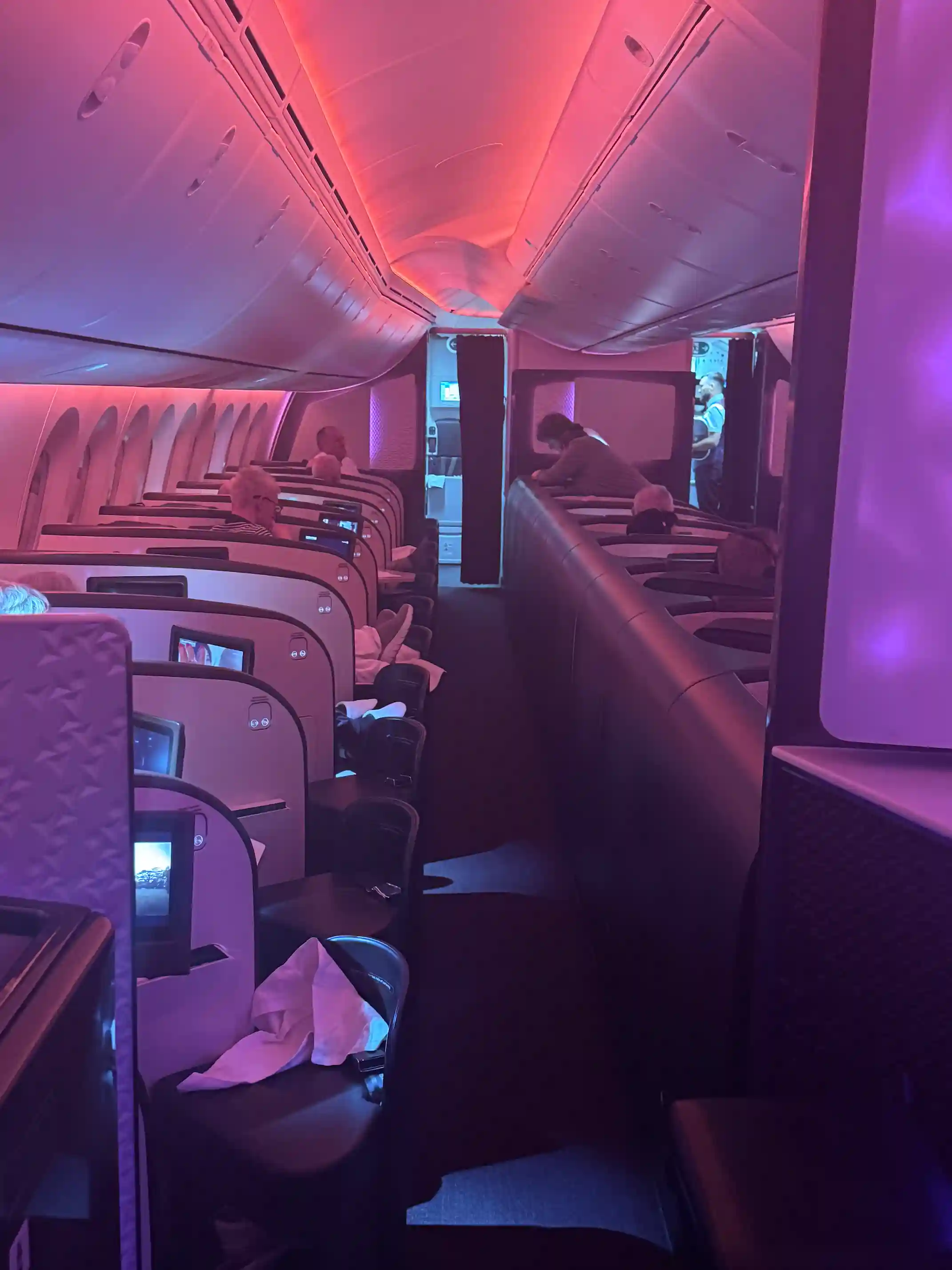 The uppercalss cabin on the Virgin 787 with the coffin seats